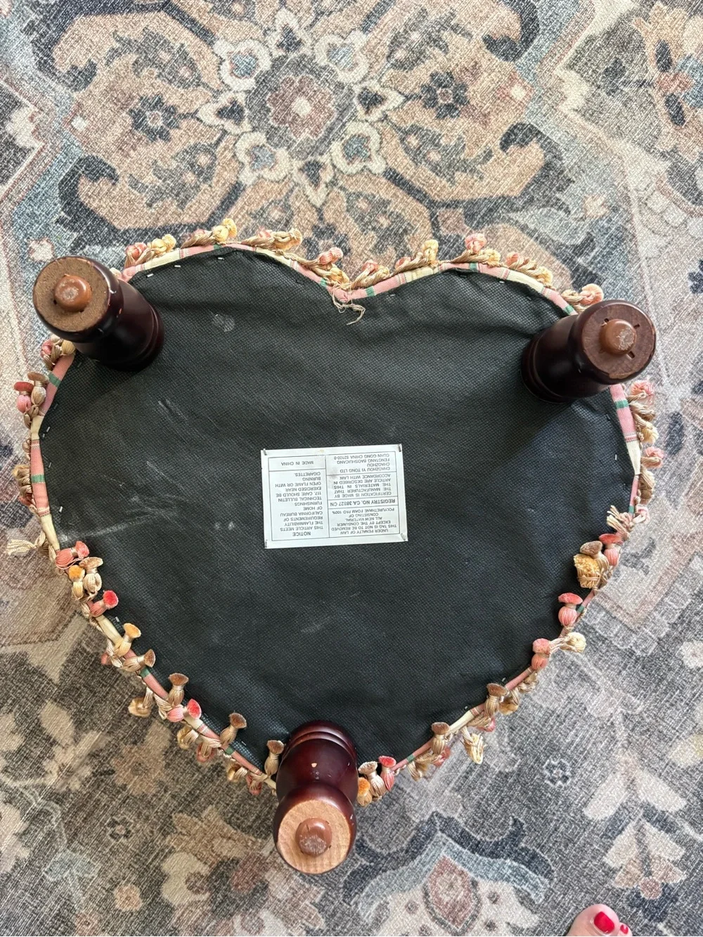 Vintage Pink Heart Footstool Ottoman Shabby Chic Vanity Seat Fancy Nancy room